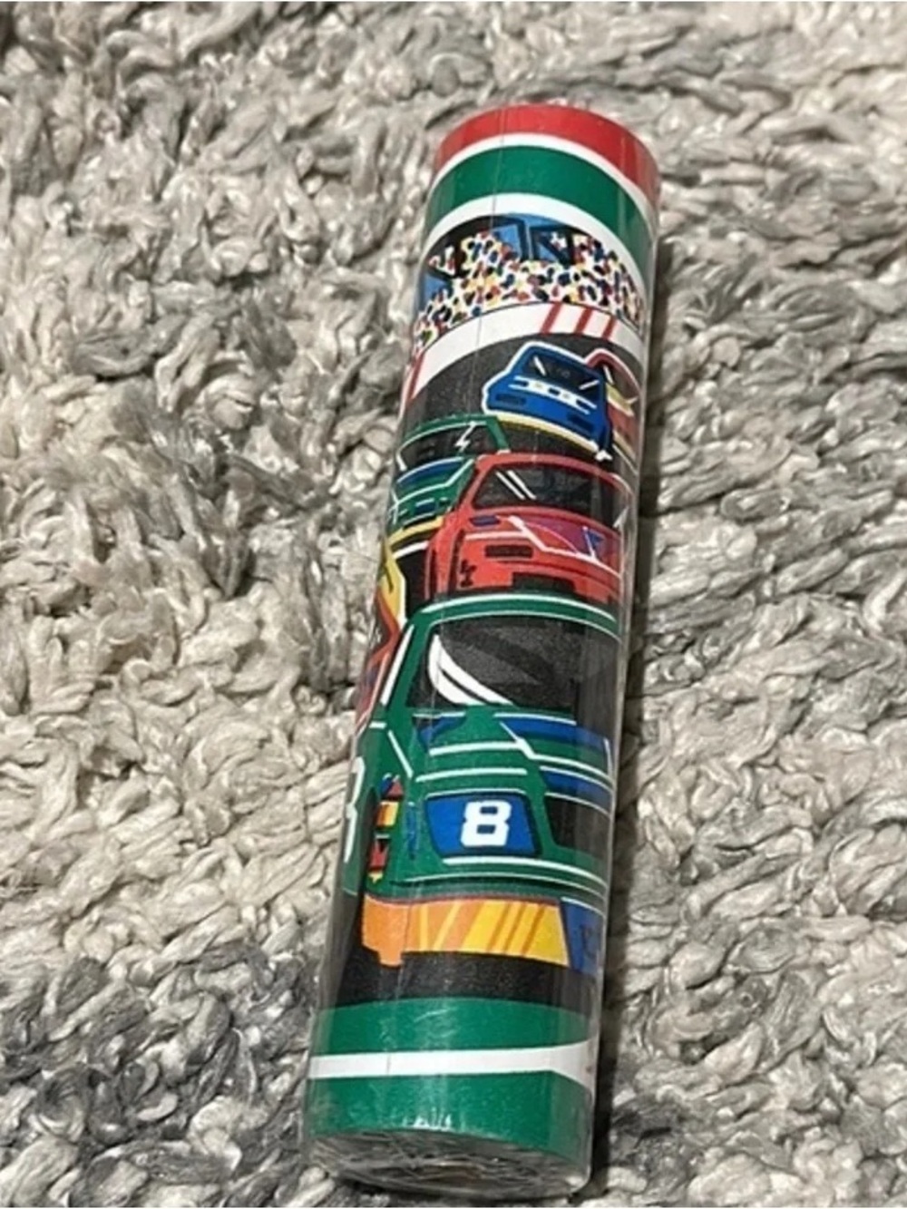 Race Car Themed Lip Balm Tube - Green Multicolor Design